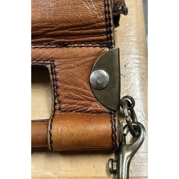 Vtg Brown Italian Leather ALDO Messenger Bag Satchel Cross Body Brass Hardware - Picture 9 of 11